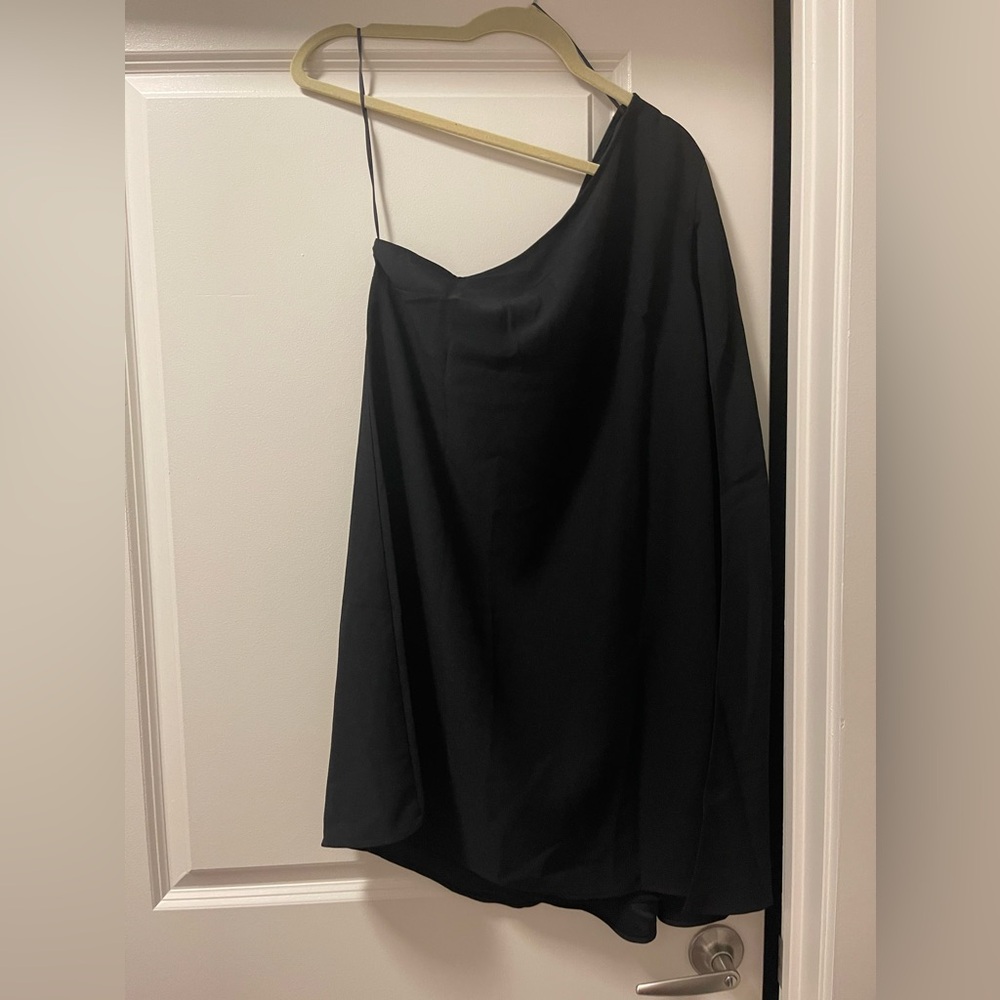 Black mini one shoulder cape dress